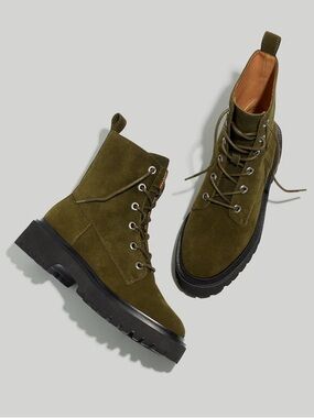Madewell Rayna Lugsole Suede Boots Cargo Green Size 7 NWT